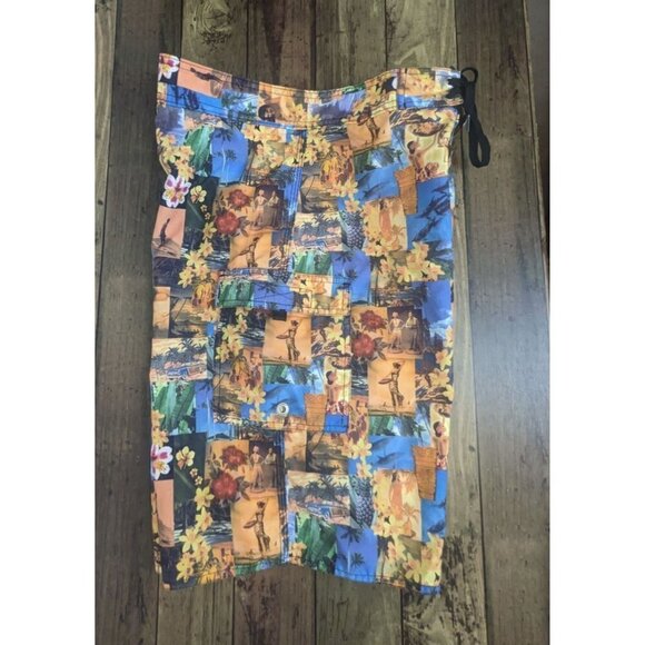 Ron Jon Surf Shop Mens Swim Board Shorts Hawaiian Collage Yellow Size 31 - Picture 5 of 7